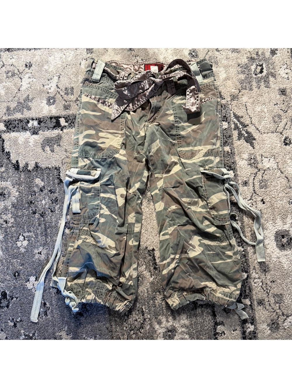 Camo Y2K Capri Satin Drawstring and Tied Pant Openings